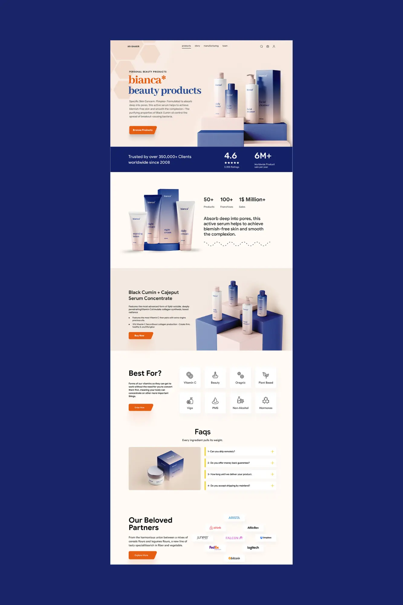 Bianca beauty products ecommerce site