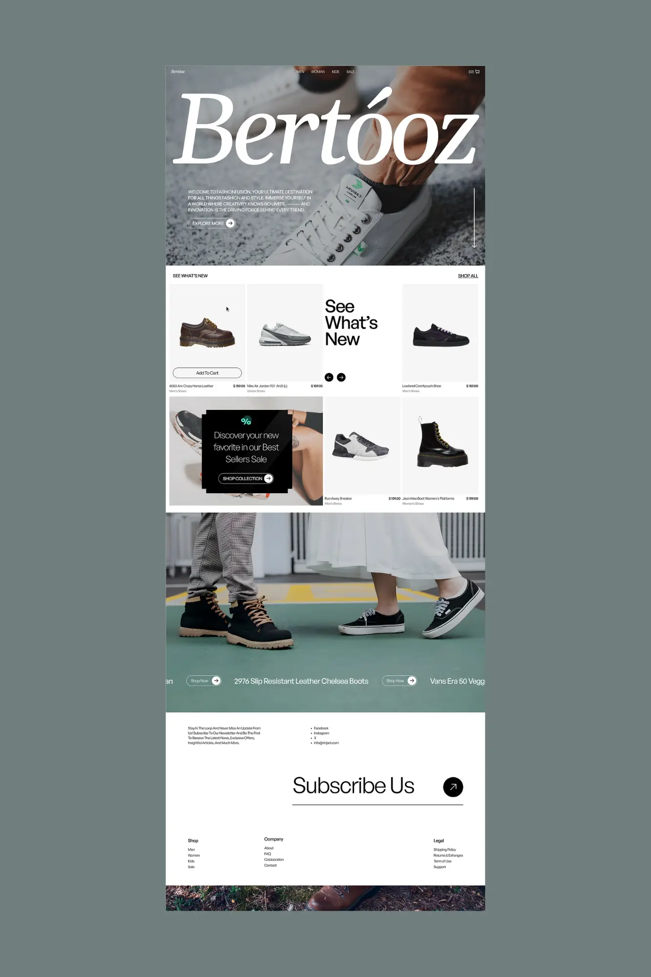 Bertóoz footwear ecommerce site