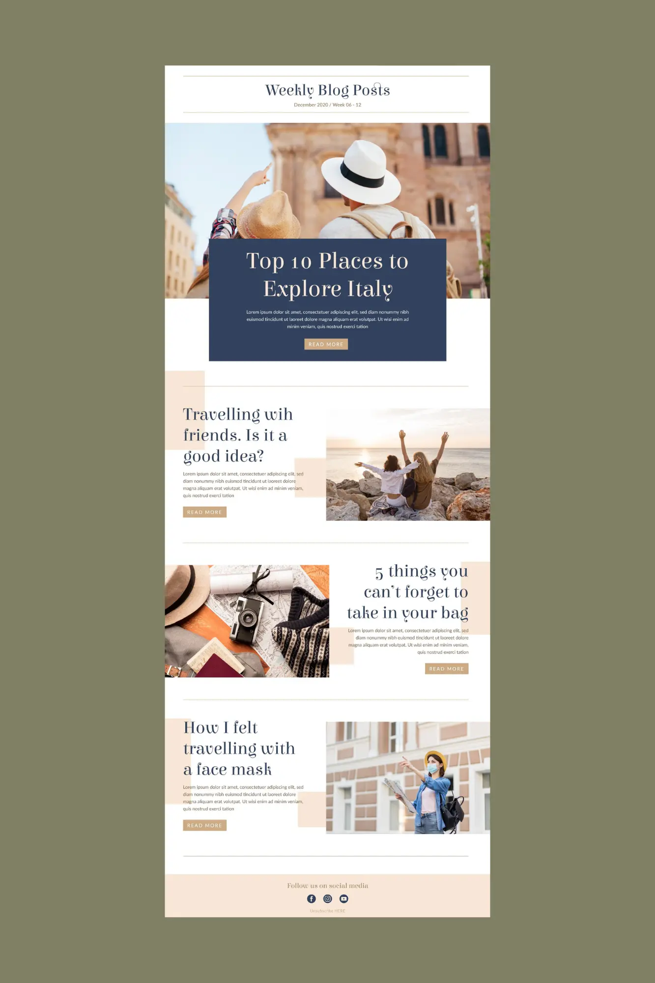 Weekly Blog Posts travel newsletter WordPress site